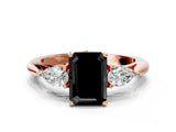 Rose gold Three-Stone Fancy Black Emerald Cut Brilliant Diamond Solitaire Ring with Tapered Band and Four-Prong Setting_3