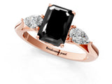 Rose gold Three-Stone Fancy Black Emerald Cut Brilliant Diamond Solitaire Ring with Tapered Band and Four-Prong Setting_4