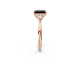 Rose gold Three-Stone Fancy Black Emerald Cut Brilliant Diamond Solitaire Ring with Tapered Band and Four-Prong Setting_5