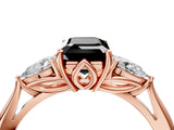 Rose gold Three-Stone Fancy Black Emerald Cut Brilliant Diamond Solitaire Ring with Tapered Band and Four-Prong Setting_7