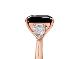 Rose gold Three-Stone Fancy Black Emerald Cut Brilliant Diamond Solitaire Ring with Tapered Band and Four-Prong Setting_8