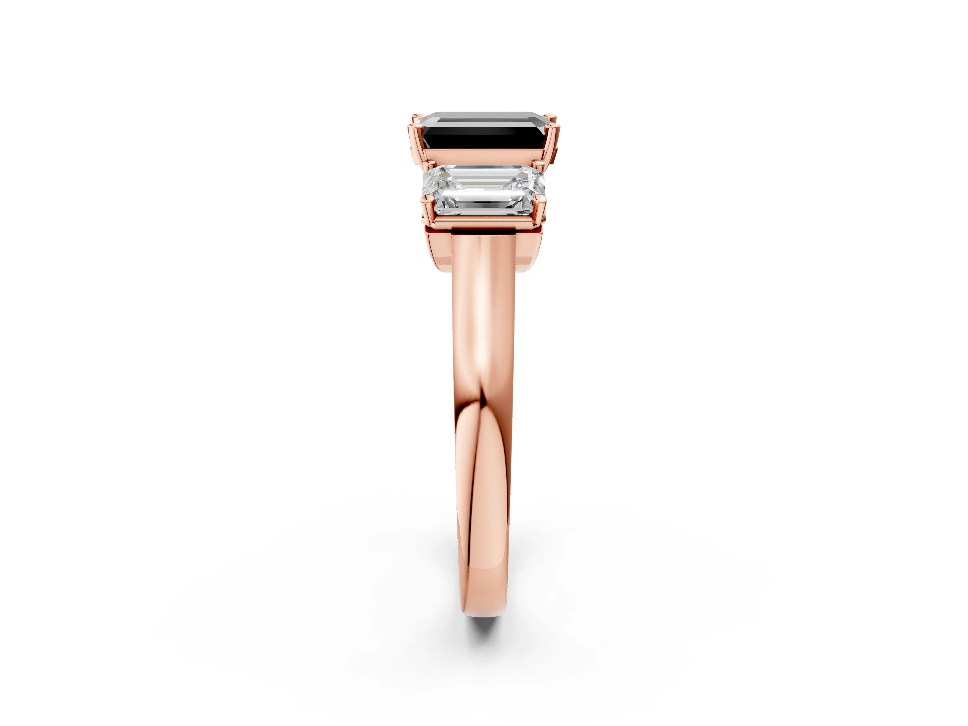 Rose gold Three-Stone Fancy Black Emerald Cut Brilliant Diamond Trellis Ring with Comfort Fit Band_2