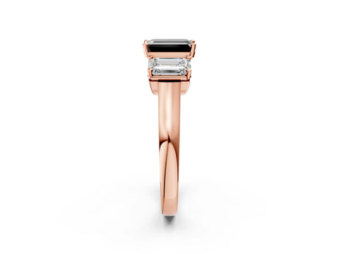 Rose gold Three-Stone Fancy Black Emerald Cut Brilliant Diamond Trellis Ring with Comfort Fit Band_2