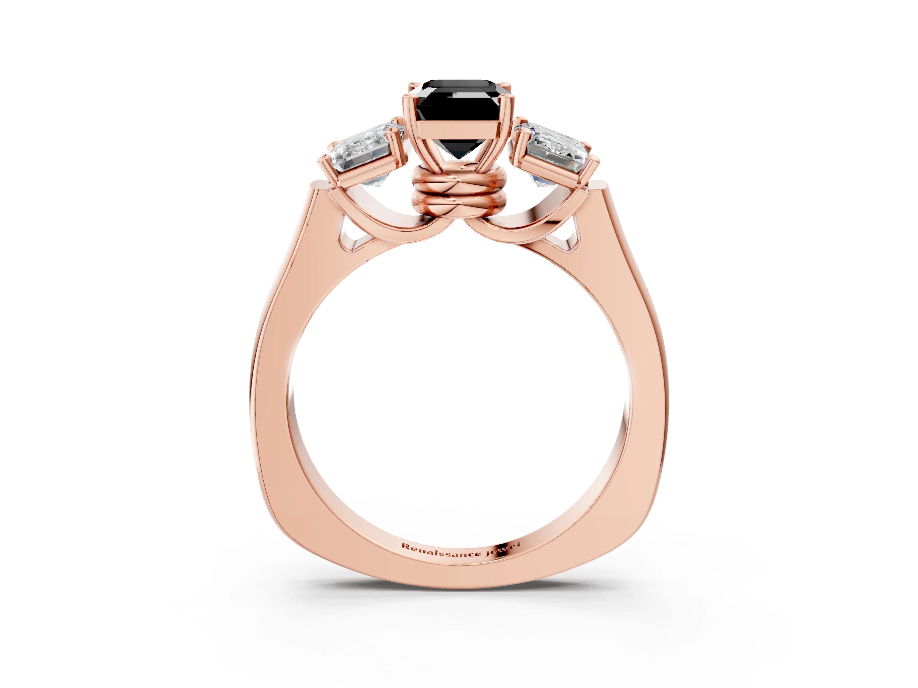 Rose gold Three-Stone Fancy Black Emerald Cut Brilliant Diamond Trellis Ring with Comfort Fit Band_3