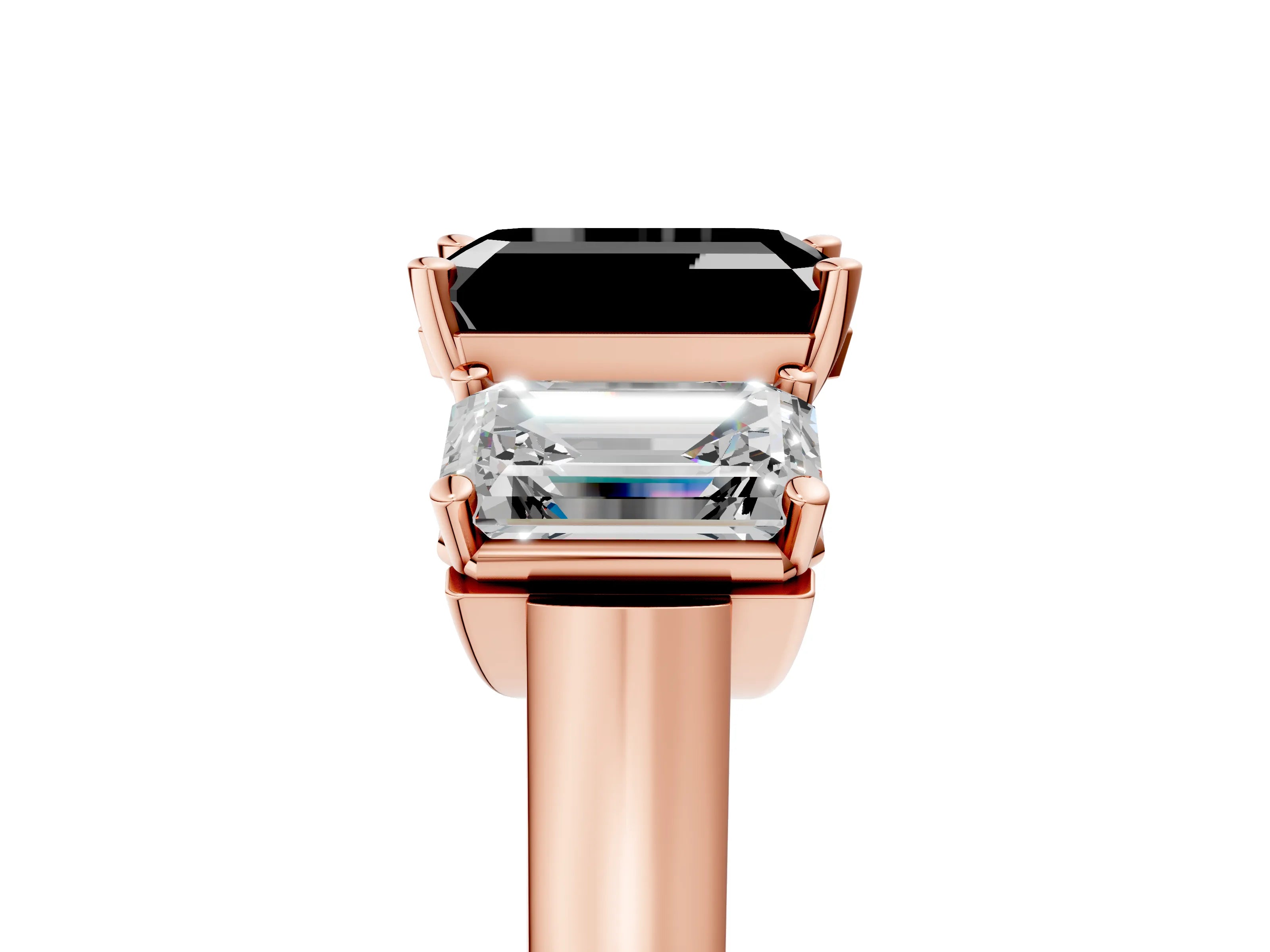Rose gold Three-Stone Fancy Black Emerald Cut Brilliant Diamond Trellis Ring with Comfort Fit Band_5