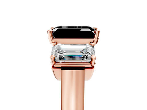Rose gold Three-Stone Fancy Black Emerald Cut Brilliant Diamond Trellis Ring with Comfort Fit Band_5