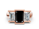 Rose gold Three Stone Fancy Black Emerald Cut Cut Channel Set Diamond Ring
