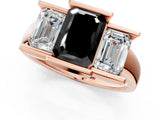 Rose gold Three Stone Fancy Black Emerald Cut Cut Channel Set Diamond Ring_1