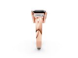 Rose gold Three Stone Fancy Black Emerald Cut Cut Channel Set Diamond Ring_2