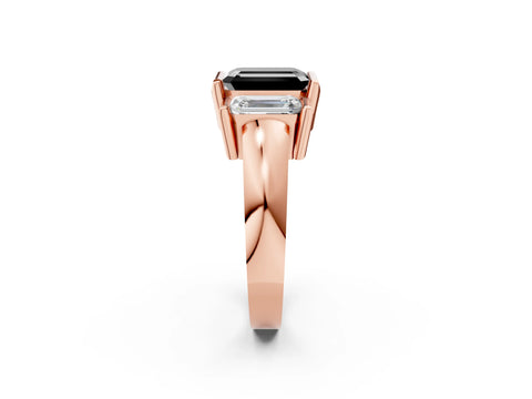 Rose gold Three Stone Fancy Black Emerald Cut Cut Channel Set Diamond Ring_2