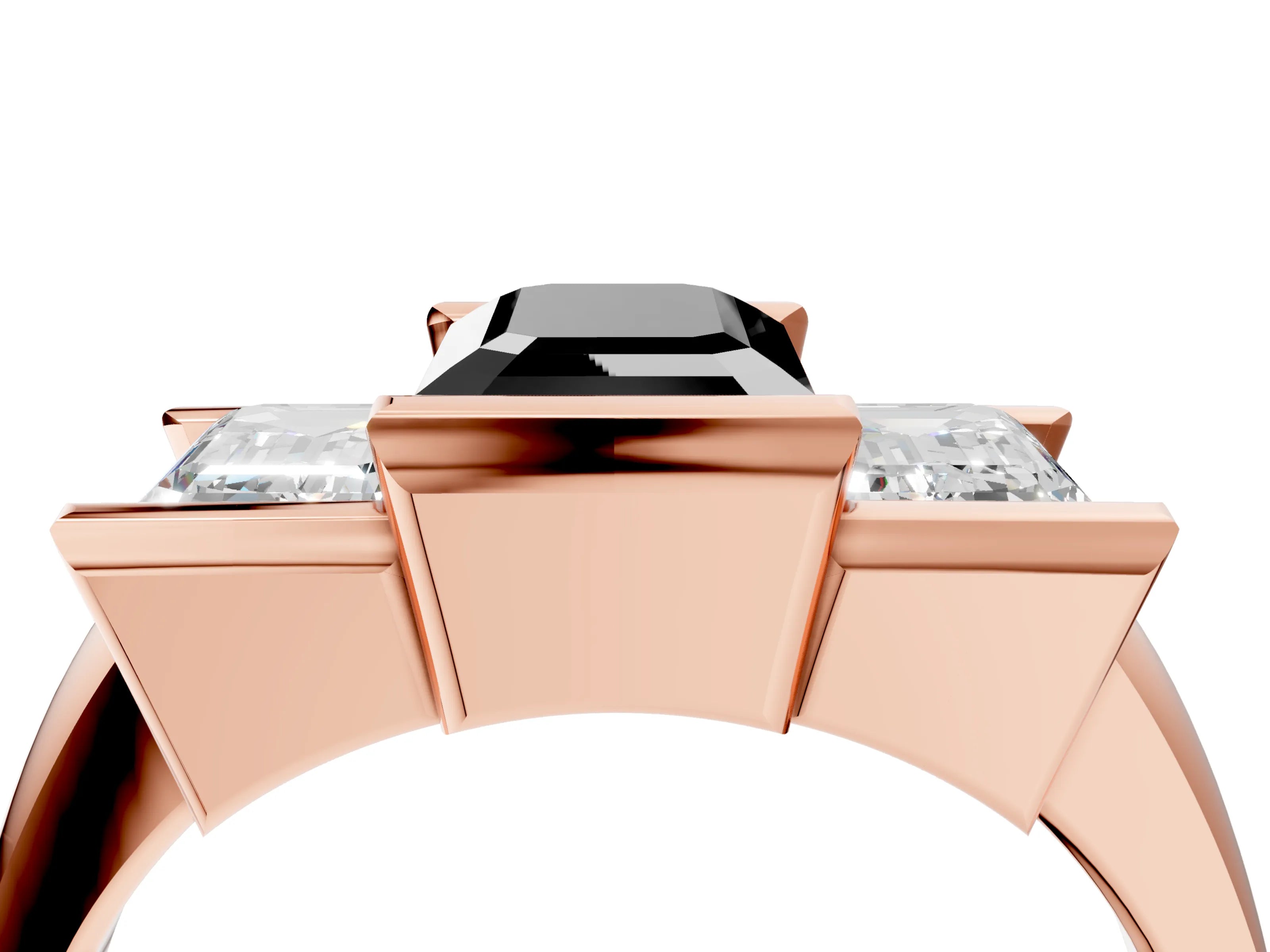 Rose gold Three Stone Fancy Black Emerald Cut Cut Channel Set Diamond Ring_4