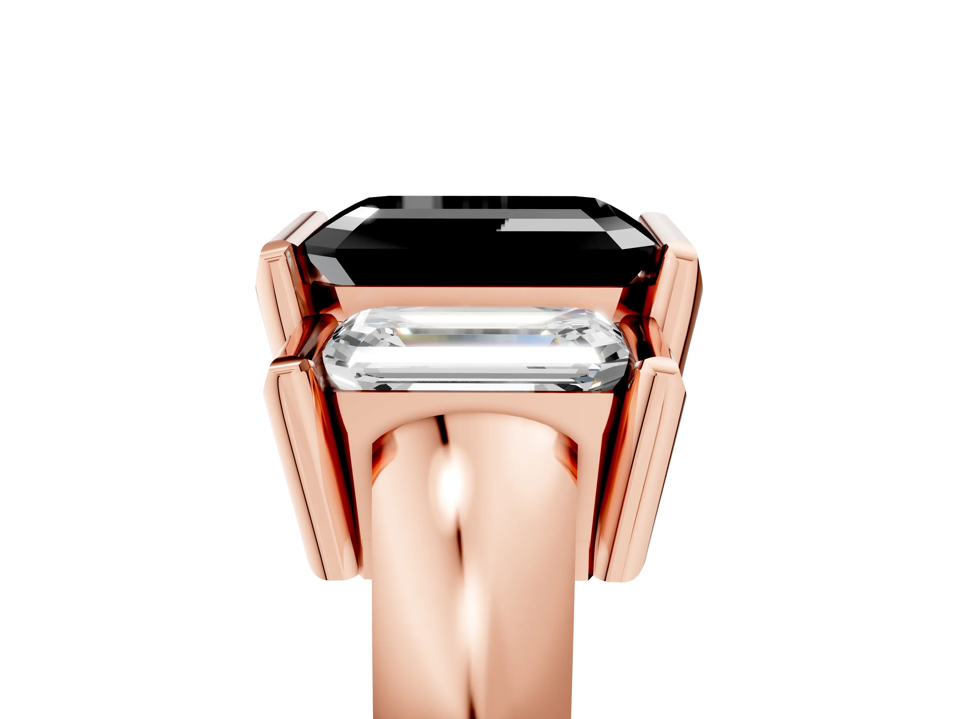 Rose gold Three Stone Fancy Black Emerald Cut Cut Channel Set Diamond Ring_5