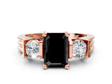 Rose gold Three-Stone Fancy Black Emerald Cut Cut Classic Band Prong Setting Ring