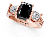 Rose gold Three-Stone Fancy Black Emerald Cut Cut Classic Band Prong Setting Ring_1