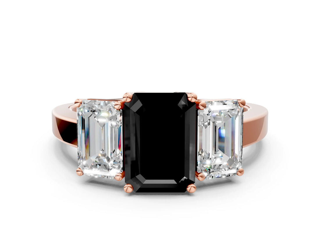 Rose gold Three-Stone Fancy Black Emerald Cut Cut Diamond Engagement Ring with Flat Band and Four-Prong Setting_12