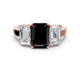 Rose gold Three-Stone Fancy Black Emerald Cut Cut Diamond Engagement Ring with Flat Band and Four-Prong Setting_12