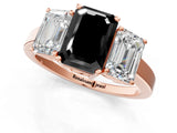 Rose gold Three-Stone Fancy Black Emerald Cut Cut Diamond Engagement Ring with Flat Band and Four-Prong Setting_13