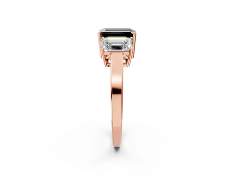 Rose gold Three-Stone Fancy Black Emerald Cut Cut Diamond Engagement Ring with Flat Band and Four-Prong Setting_14