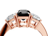 Rose gold Three-Stone Fancy Black Emerald Cut Cut Diamond Engagement Ring with Flat Band and Four-Prong Setting_16
