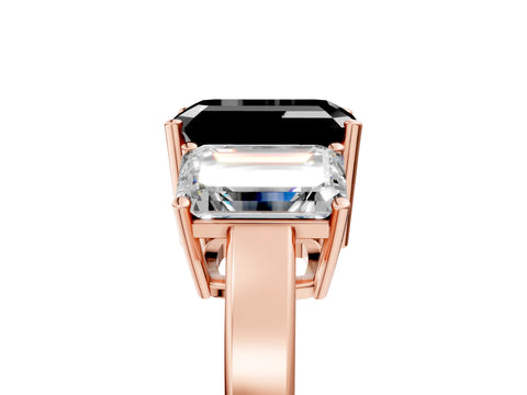 Rose gold Three-Stone Fancy Black Emerald Cut Cut Diamond Engagement Ring with Flat Band and Four-Prong Setting_17