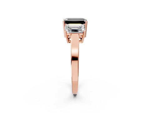 Rose gold Three-Stone Fancy Black Emerald Cut Cut Diamond Engagement Ring with Flat Band and Four-Prong Setting_2