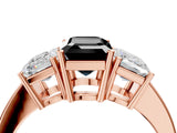 Rose gold Three-Stone Fancy Black Emerald Cut Cut Diamond Engagement Ring with Flat Band and Four-Prong Setting_4