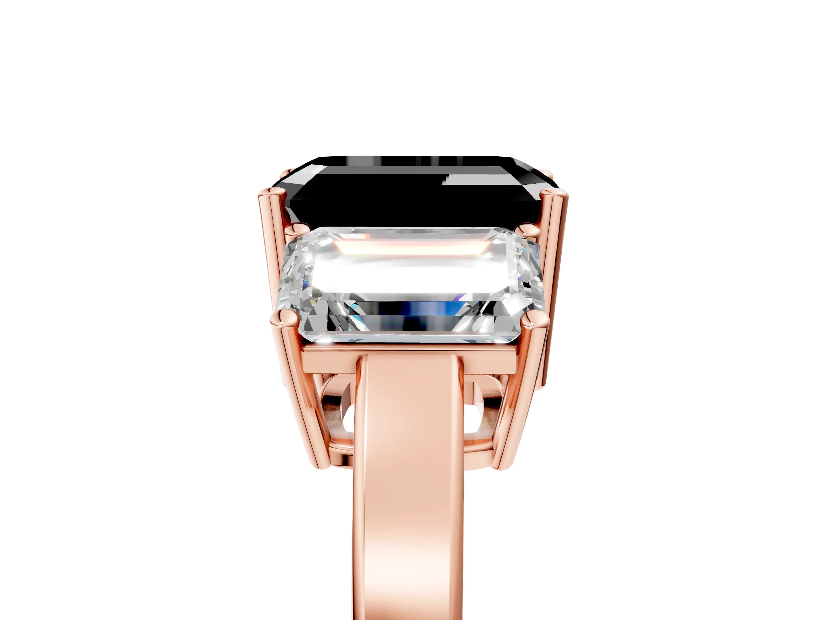 Rose gold Three-Stone Fancy Black Emerald Cut Cut Diamond Engagement Ring with Flat Band and Four-Prong Setting_5