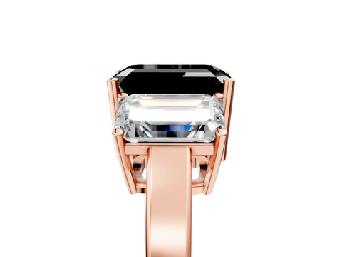 Rose gold Three-Stone Fancy Black Emerald Cut Cut Diamond Engagement Ring with Flat Band and Four-Prong Setting_5