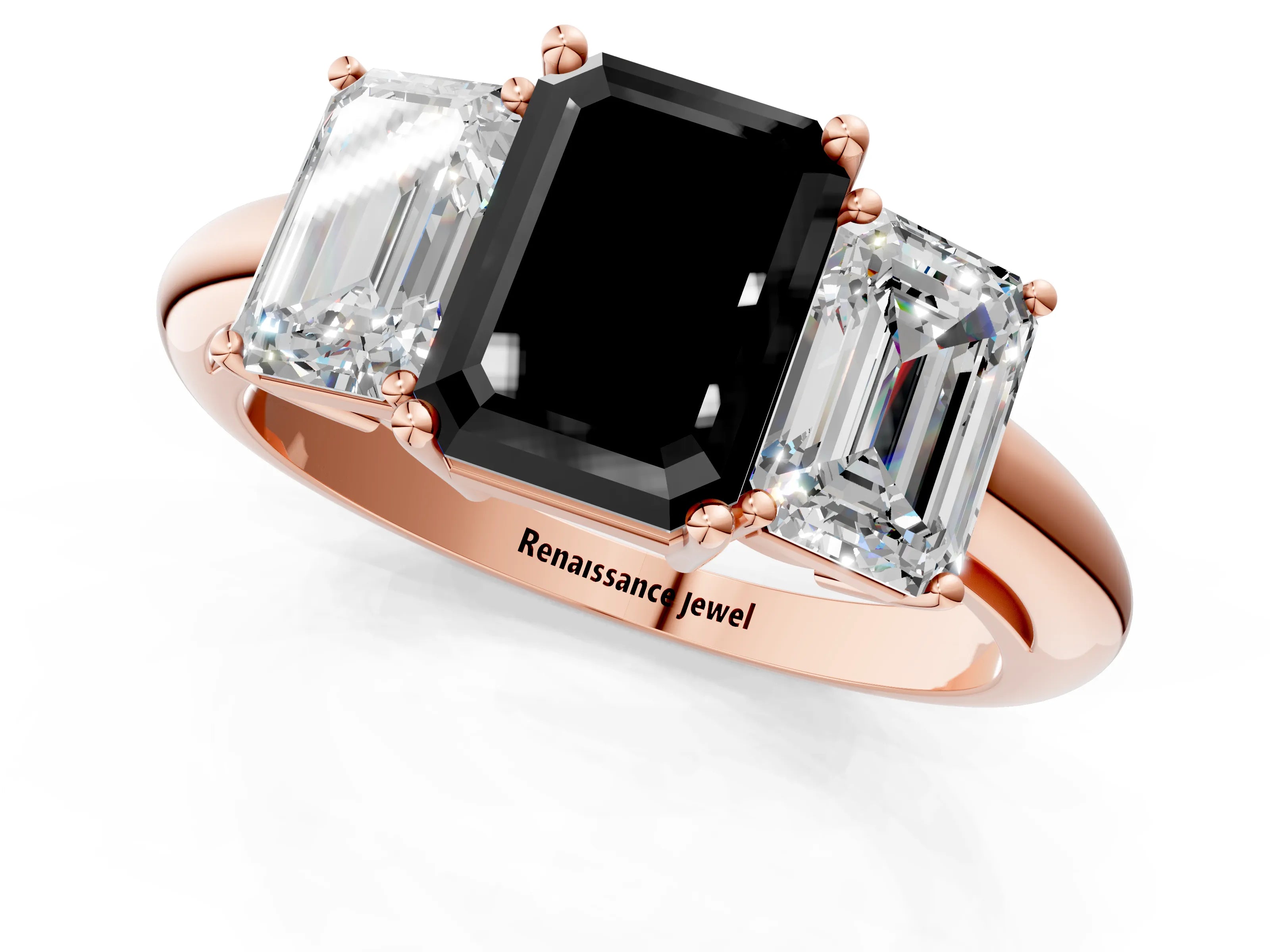 Rose gold Three-Stone Fancy Black Emerald Cut Cut Diamond Engagement Ring with Prong Setting on a White Gold Band_1