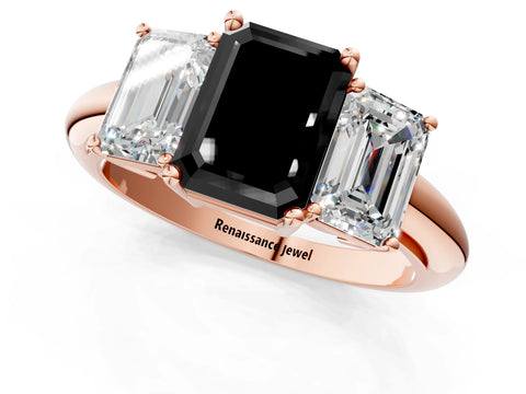 Rose gold Three-Stone Fancy Black Emerald Cut Cut Diamond Engagement Ring with Prong Setting on a White Gold Band_25