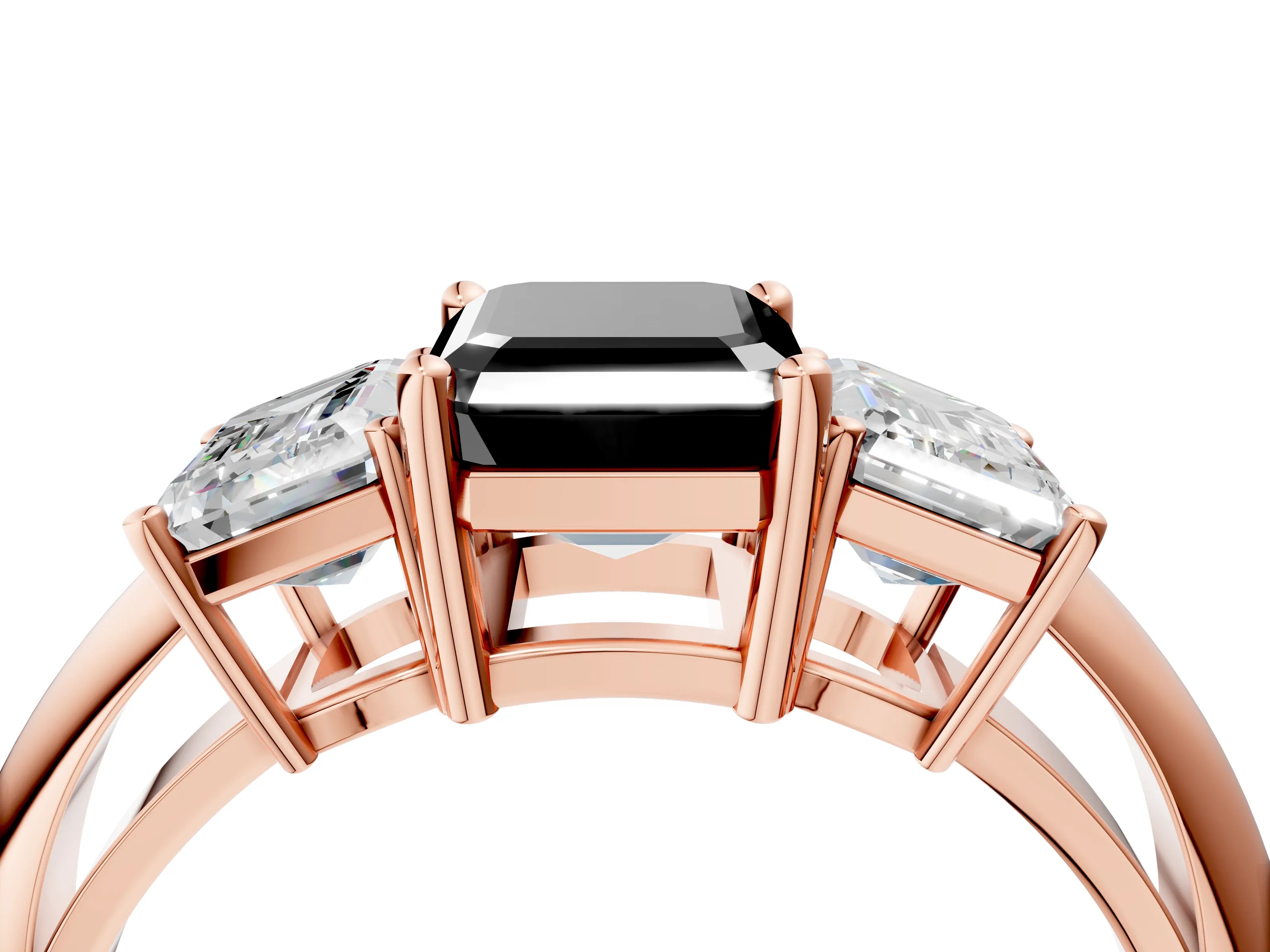 Rose gold Three-Stone Fancy Black Emerald Cut Cut Diamond Engagement Ring with Prong Setting on a White Gold Band_28