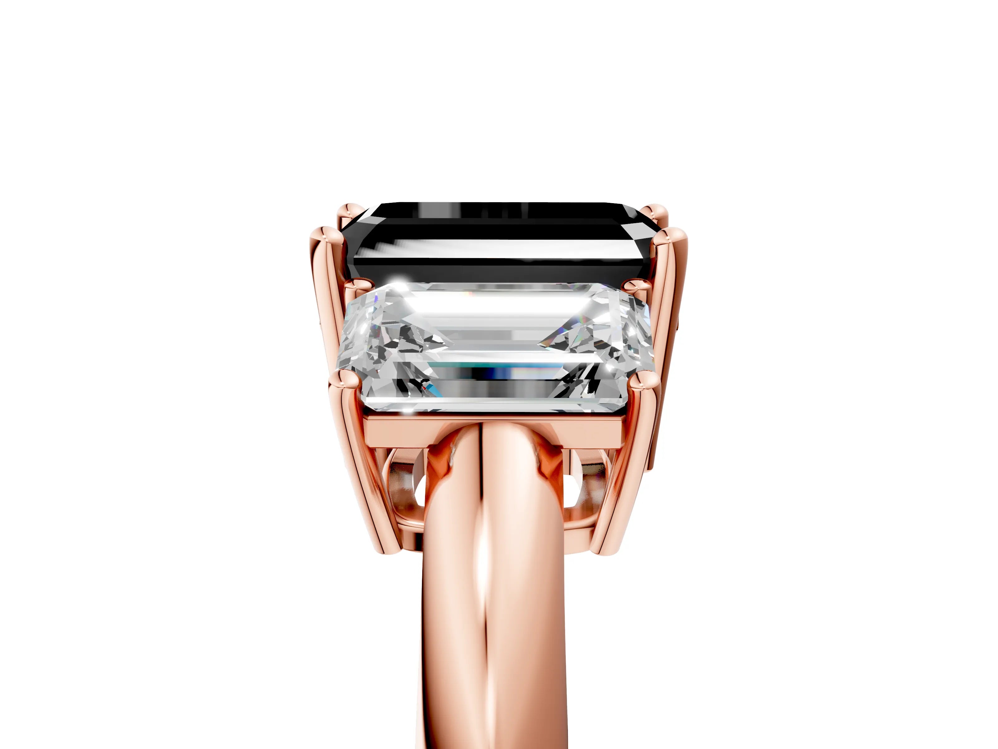 Rose gold Three-Stone Fancy Black Emerald Cut Cut Diamond Engagement Ring with Prong Setting on a White Gold Band_29