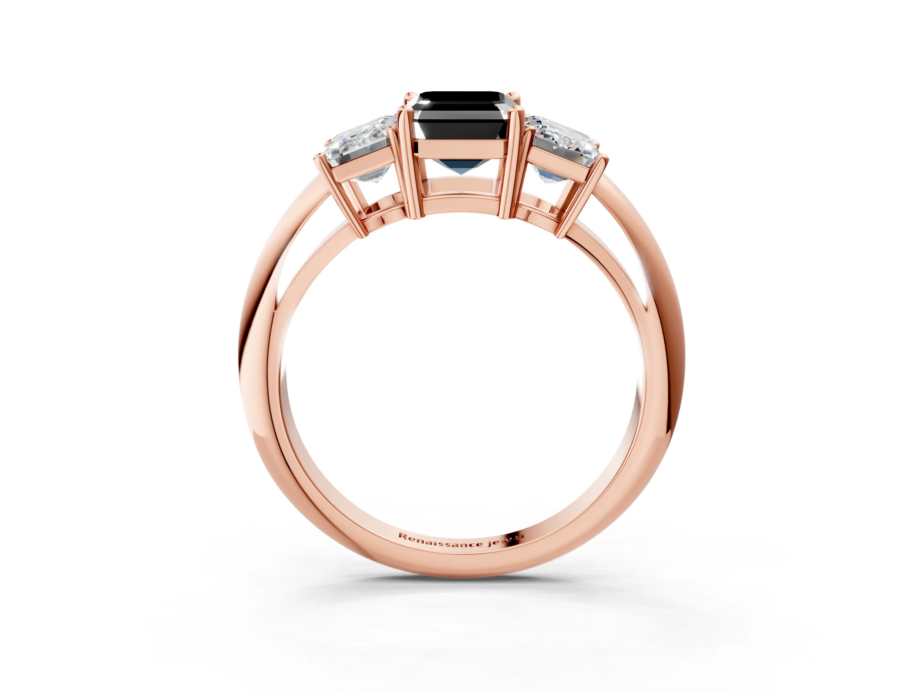 Rose gold Three-Stone Fancy Black Emerald Cut Cut Diamond Engagement Ring with Prong Setting on a White Gold Band_3