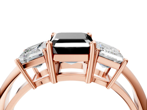 Rose gold Three-Stone Fancy Black Emerald Cut Cut Diamond Engagement Ring with Prong Setting on a White Gold Band_4