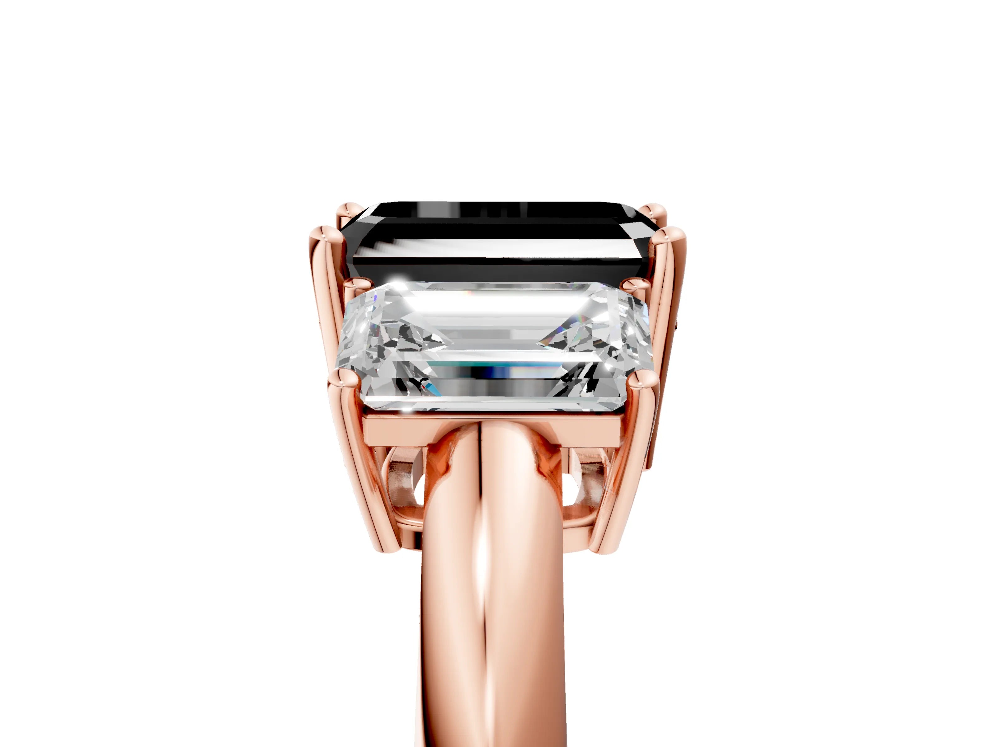 Rose gold Three-Stone Fancy Black Emerald Cut Cut Diamond Engagement Ring with Prong Setting on a White Gold Band_5