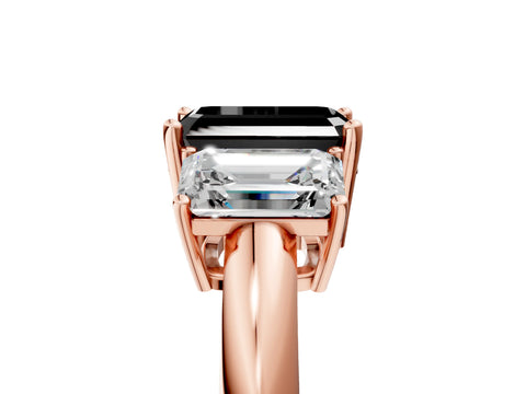 Rose gold Three-Stone Fancy Black Emerald Cut Cut Diamond Engagement Ring with Prong Setting on a White Gold Band_5