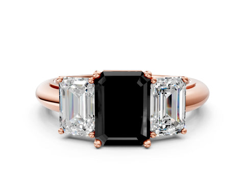 Rose gold Three-Stone Fancy Black Emerald Cut Cut Diamond Engagement Ring with Prong Setting on a White Gold Band