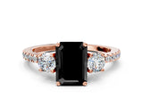 Rose gold Three-Stone Fancy Black Emerald Cut Cut Diamond Pavé Band with Prong Setting_15