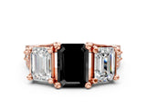 Rose gold Three-Stone Fancy Black Emerald Cut Cut Diamond Ring with Channel-Set Band and Four-Prong Setting_12