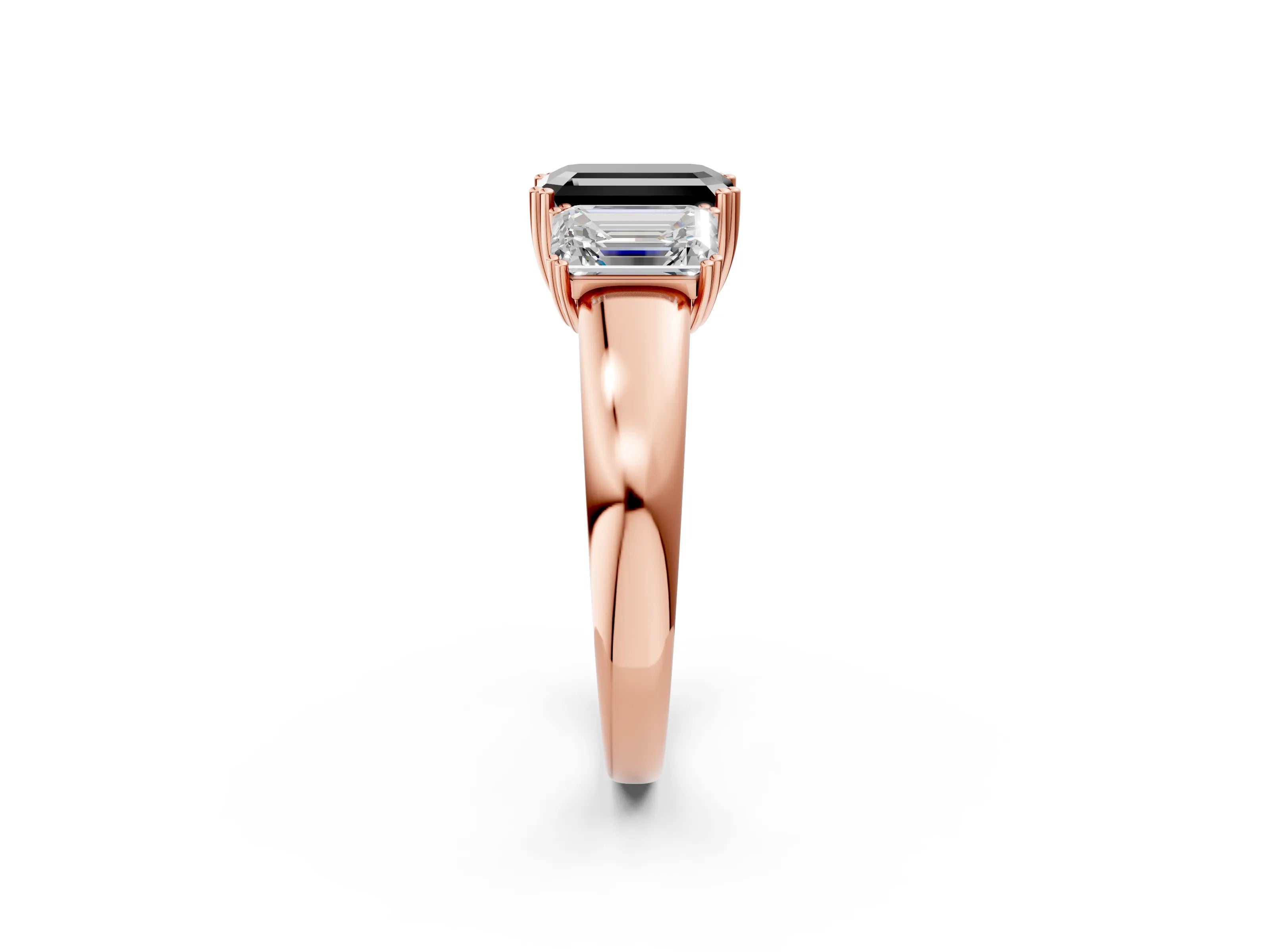 Rose gold Three-Stone Fancy Black Emerald Cut Cut Diamond Ring with Channel Set Band and Four-Prong Setting_2