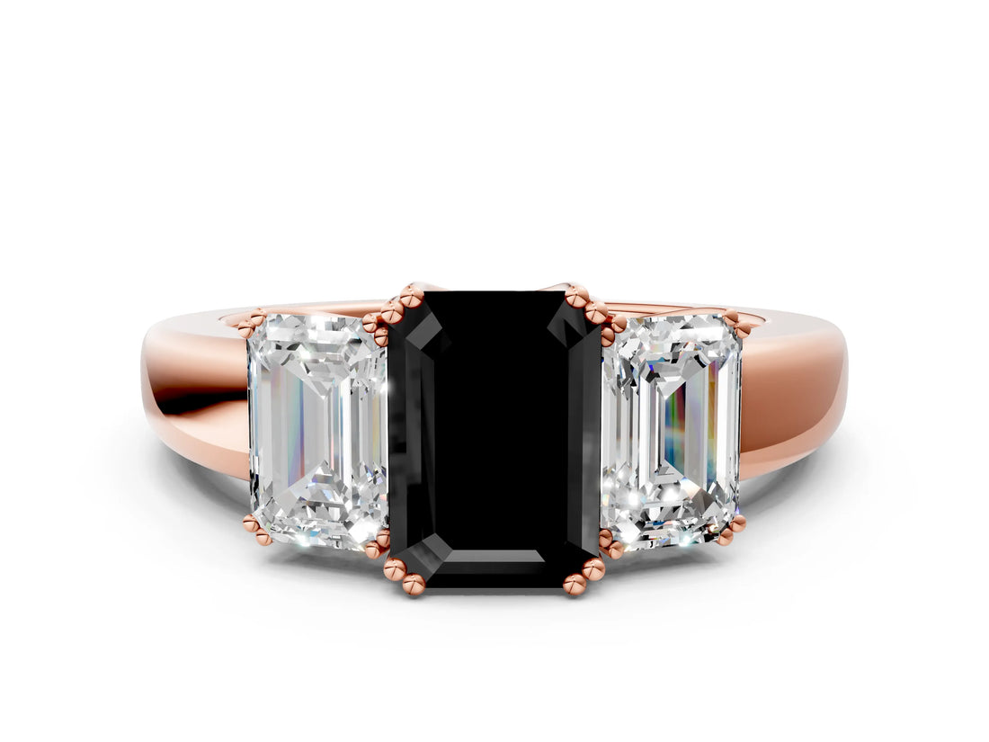 Rose gold Three-Stone Fancy Black Emerald Cut Cut Diamond Ring with Channel Set Band and Four-Prong Setting_24
