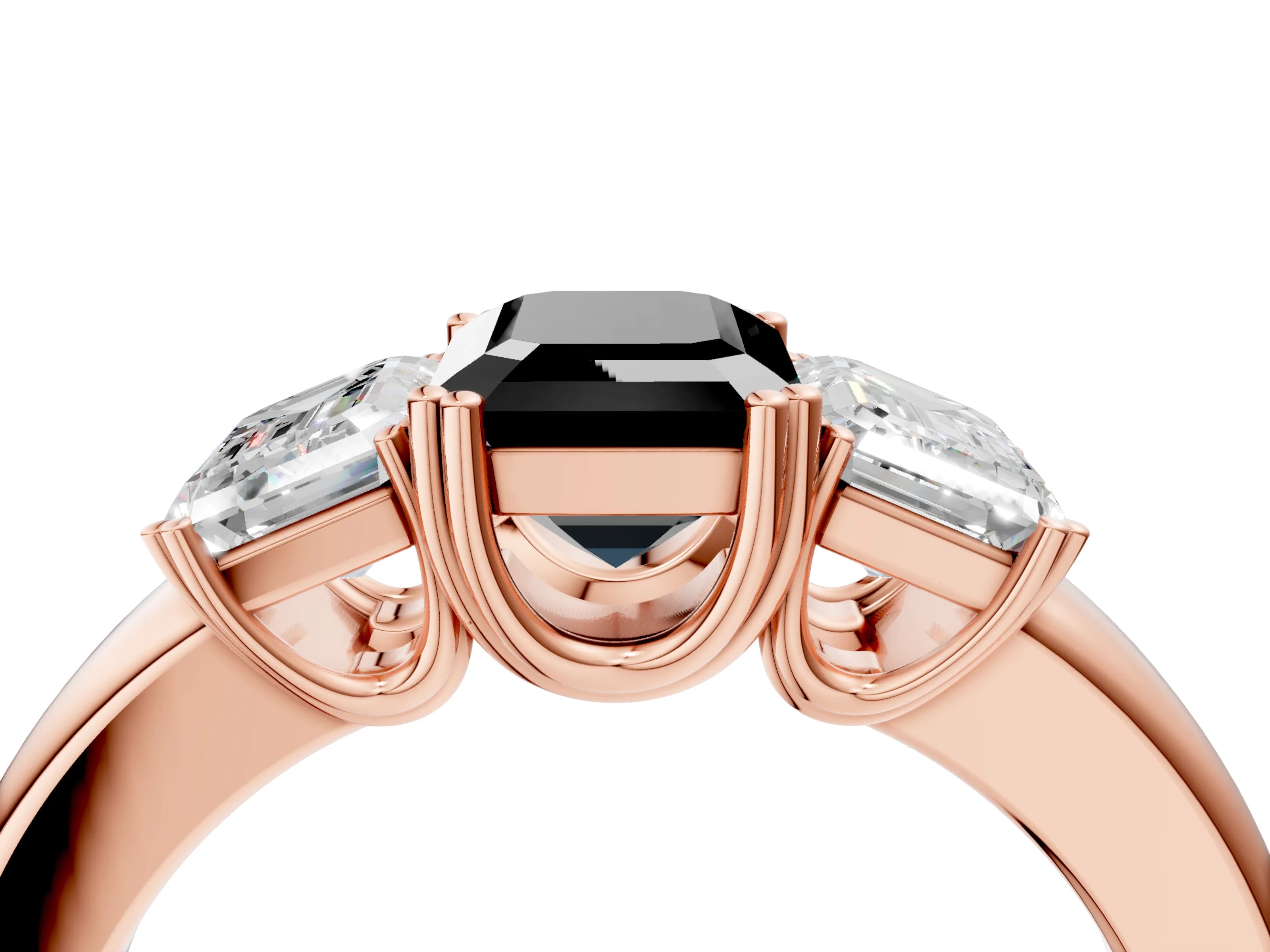 Rose gold Three-Stone Fancy Black Emerald Cut Cut Diamond Ring with Channel Set Band and Four-Prong Setting_4