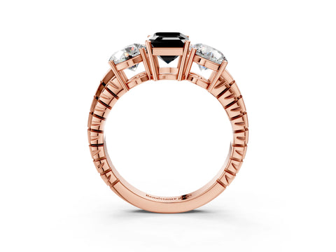 Rose gold Three-Stone Fancy Black Emerald Cut Cut Diamond Ring with Channel-Set Band and Prong Setting_3