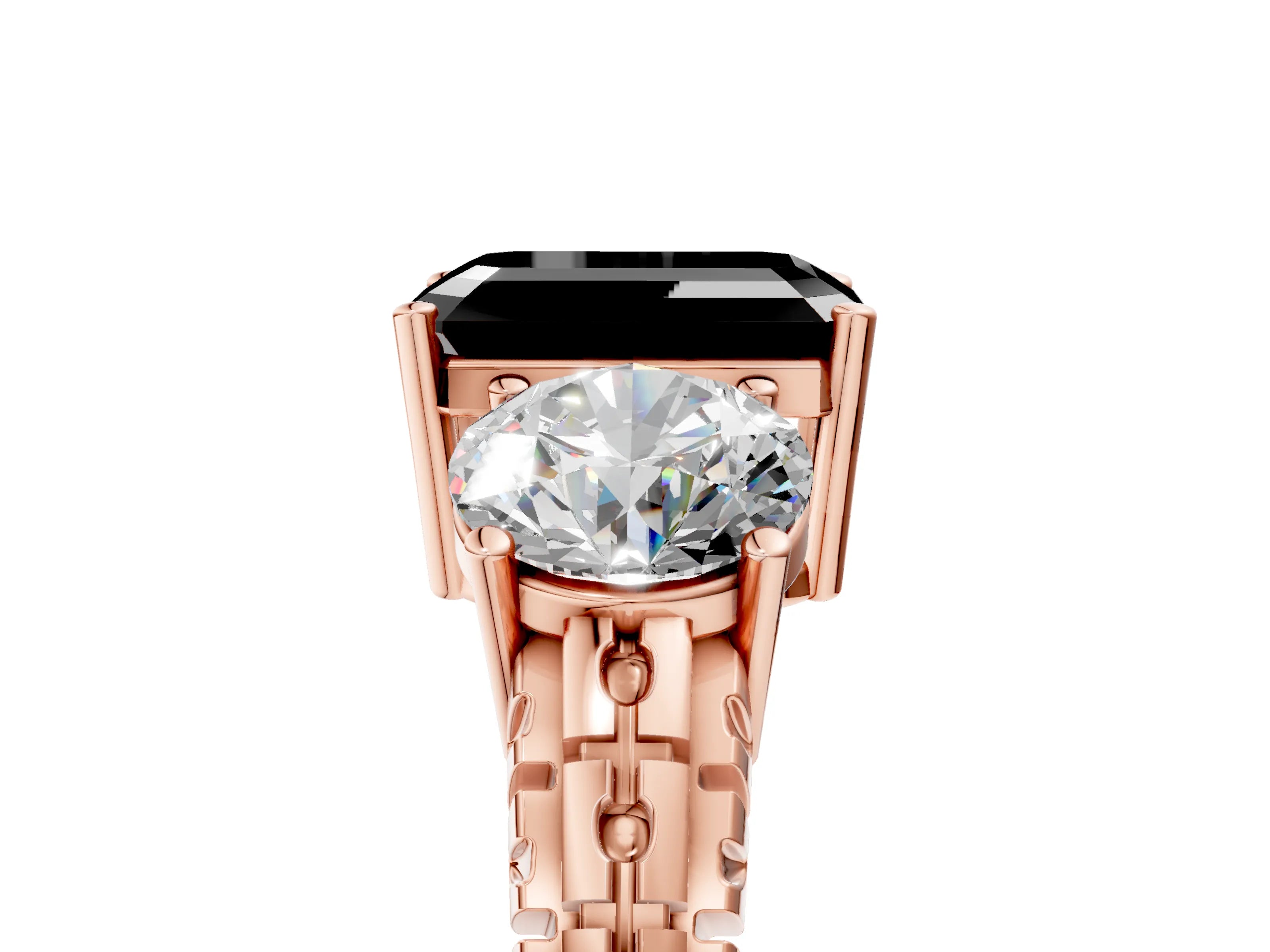 Rose gold Three-Stone Fancy Black Emerald Cut Cut Diamond Ring with Channel-Set Band and Prong Setting_5
