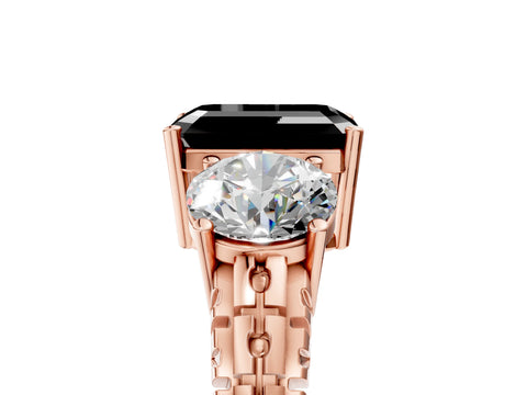 Rose gold Three-Stone Fancy Black Emerald Cut Cut Diamond Ring with Channel-Set Band and Prong Setting_5