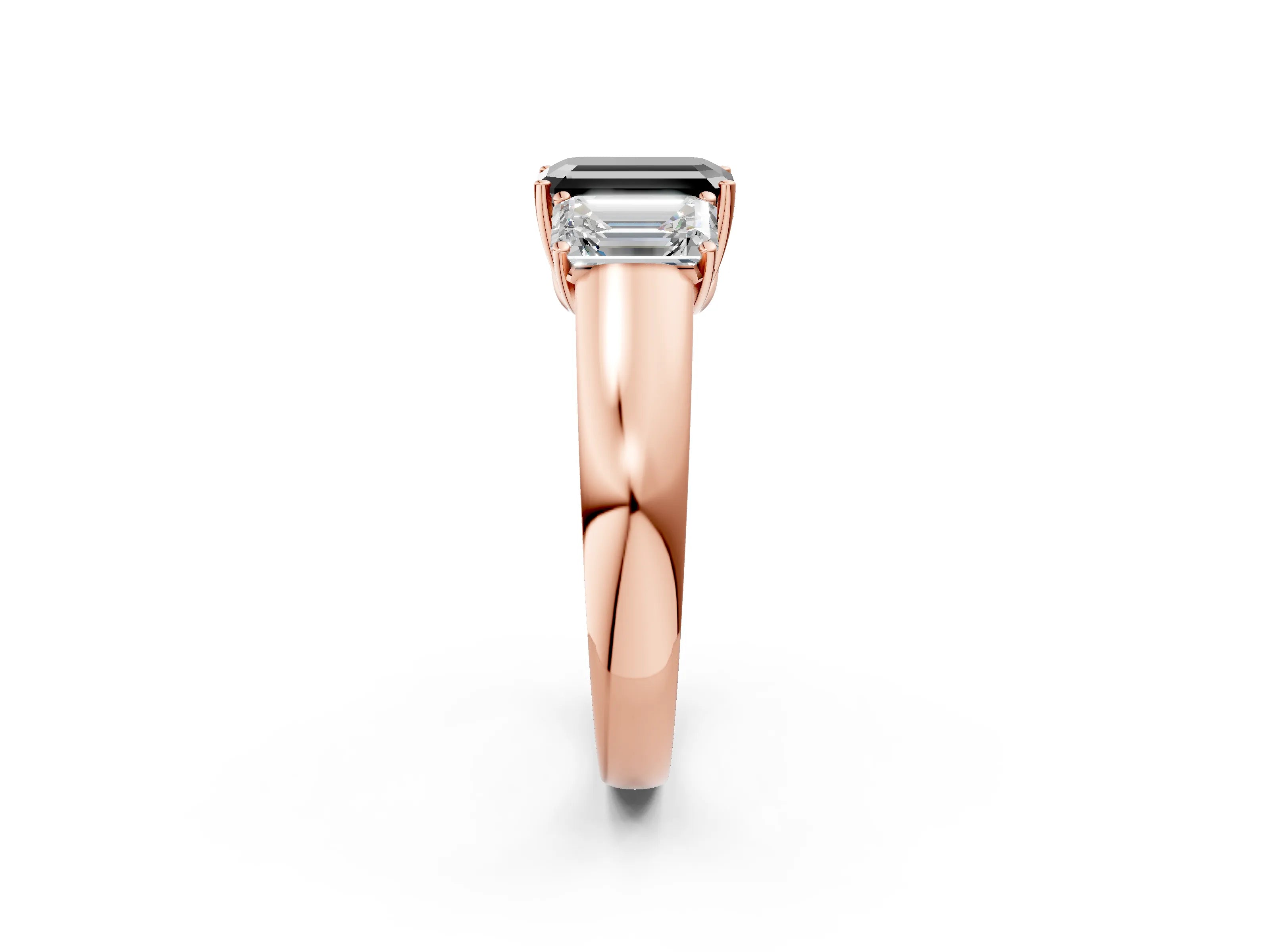 Rose gold Three-Stone Fancy Black Emerald Cut Cut Diamond Ring with Prong Setting and Classic Band_2
