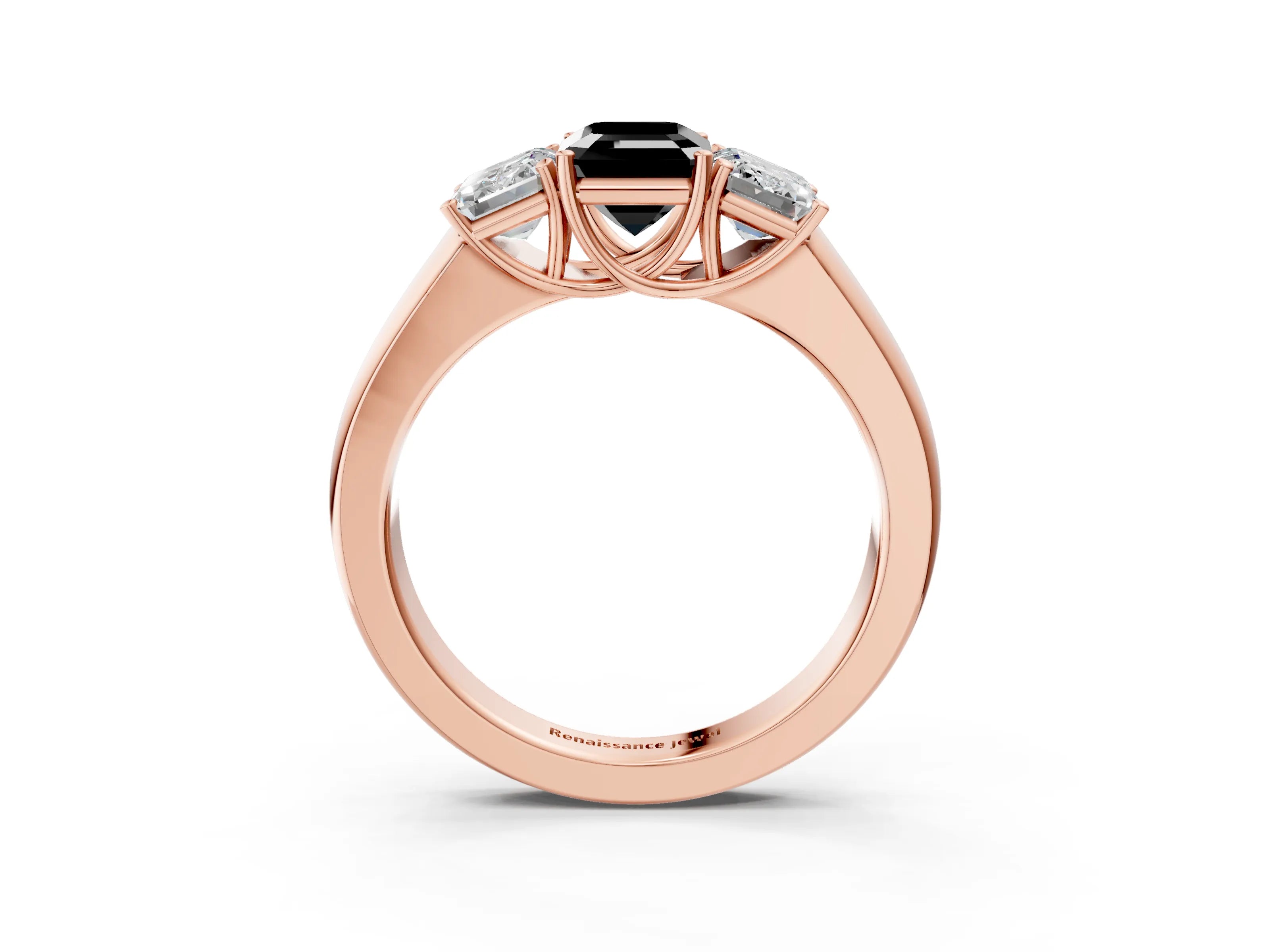 Rose gold Three-Stone Fancy Black Emerald Cut Cut Diamond Ring with Prong Setting and Classic Band_3
