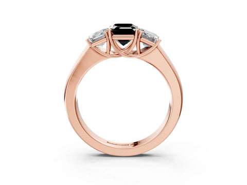Rose gold Three-Stone Fancy Black Emerald Cut Cut Diamond Ring with Prong Setting and Classic Band_3