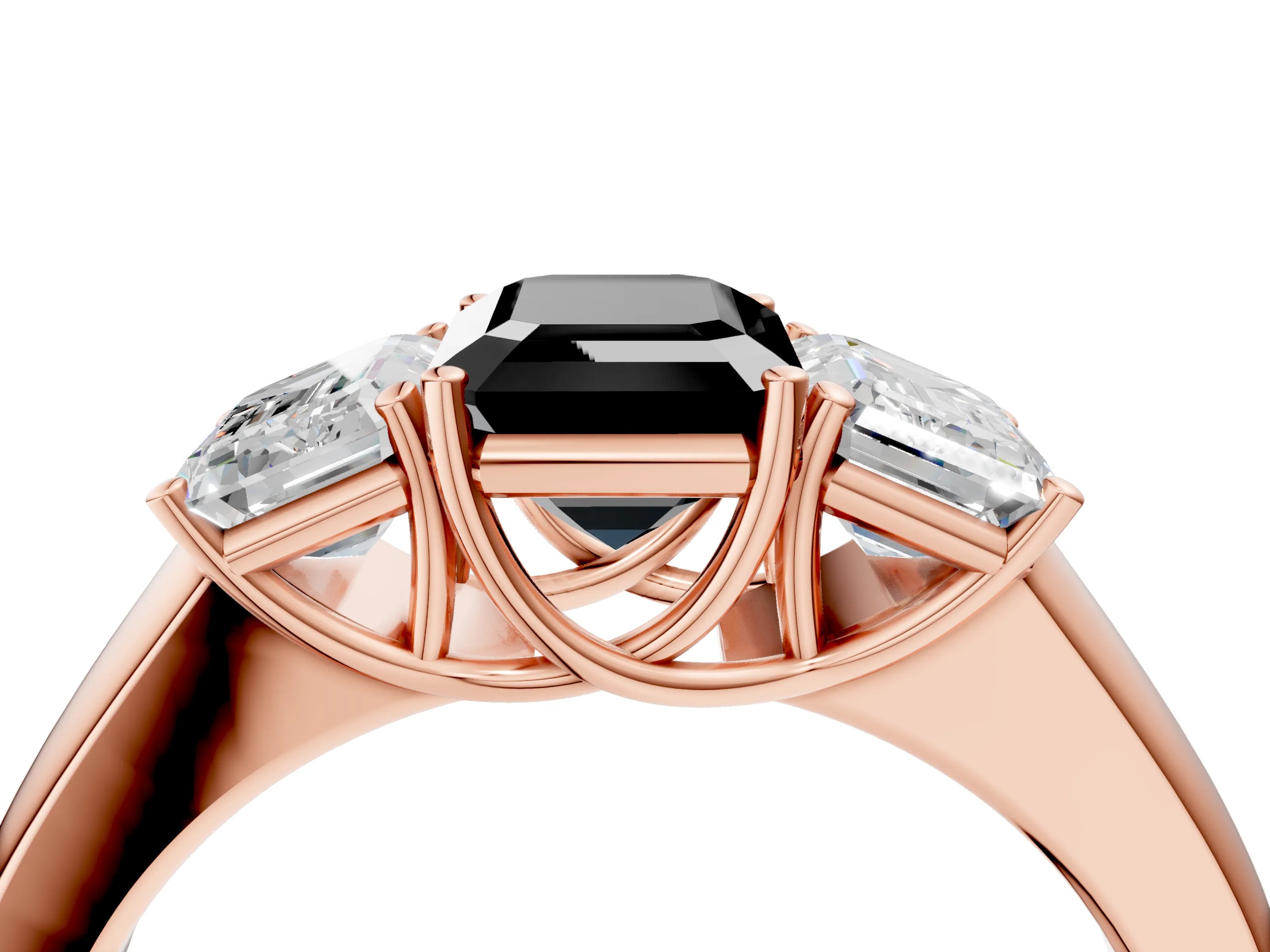 Rose gold Three-Stone Fancy Black Emerald Cut Cut Diamond Ring with Prong Setting and Classic Band_4