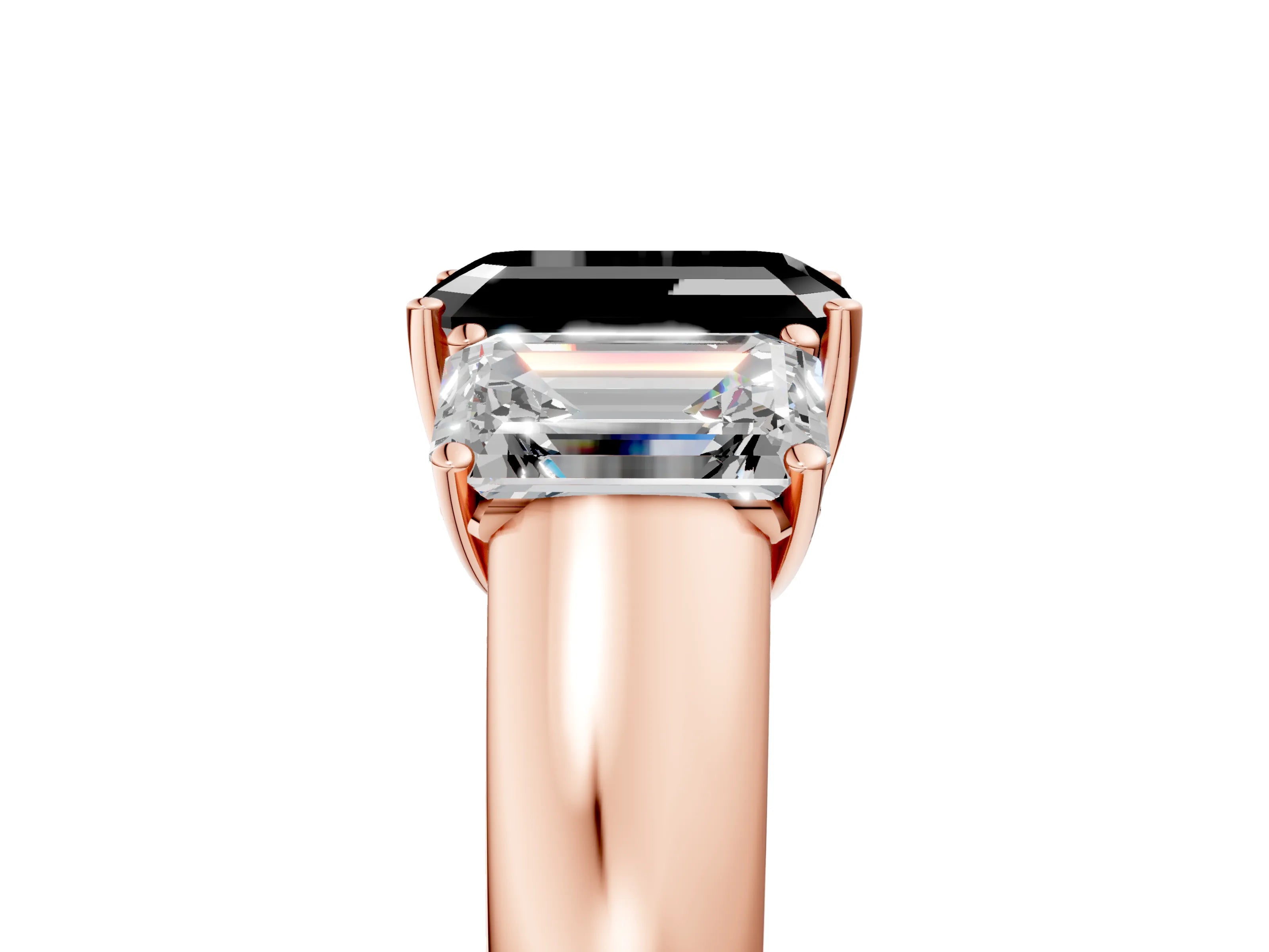 Rose gold Three-Stone Fancy Black Emerald Cut Cut Diamond Ring with Prong Setting and Classic Band_5